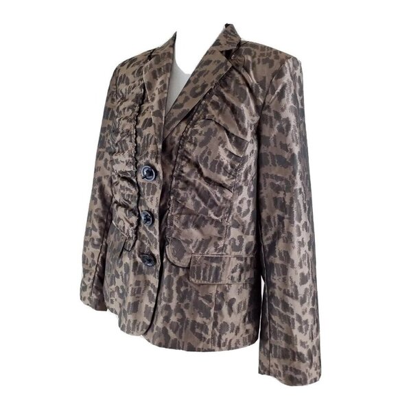Chico's ~Women's Size 2( Large)~ Brown Animal Print Blazer Jacket Lined. - Picture 1 of 6
